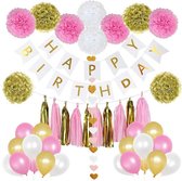 Happy birthday set - 42 Delig - Helium ballonnen - Verjaardag - Feestje - Roze - Goud - Wit