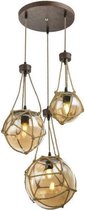 Hanglamp glazen bollen 'Tiko' amber glas touw E27 fitting 430mm