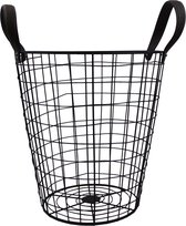 Housevitamin Storage Stuff - Metalen mand - Zwart - Met neplederen handvatten -  H 33cm
