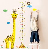 Muursticker groeimeter giraffe en aapjes | kinderkamer - babykamer | kleurrijk - diertjes