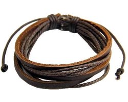 Fako Bijoux® - Leren Armband - Leder - Multilayer - Bruin