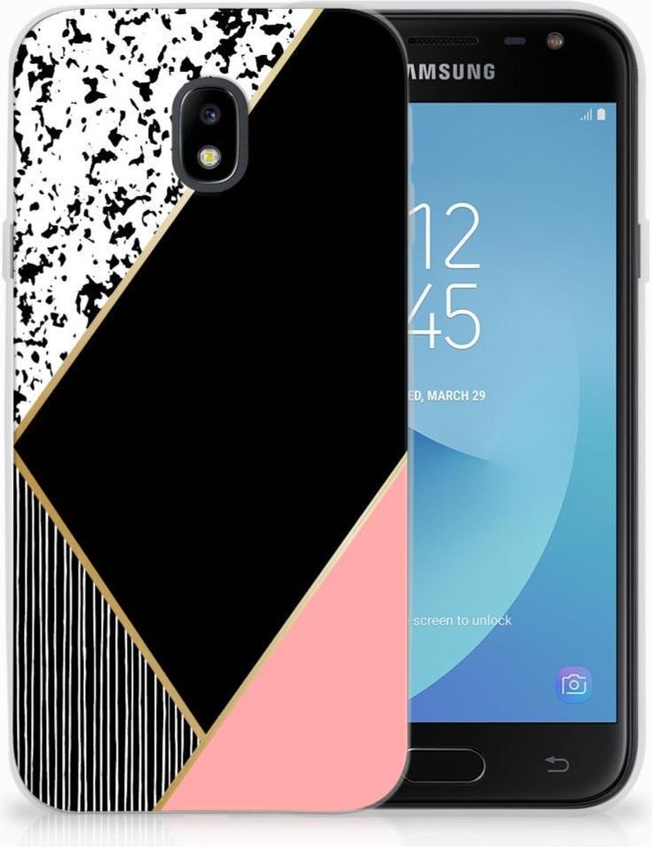 Samsung Galaxy J3 2017 TPU Hoesje Zwart Roze Vormen