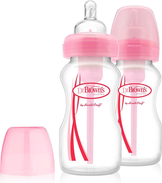 Dr. Brown's Brede halsfles 270 ml roze duopack Options Bottle