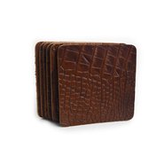 Lederen onderzetter met Crocoprint Cognac 4 stuks 10x10cm | Tannery Leather