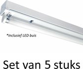 LED Buis armatuur 120cm - Enkel | Inclusief LED buis - Warm wit (Set van 5 stuks)