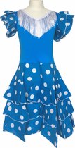 Spaanse jurk - Flamenco - Niño - Blauw/Wit - Maat 104/110 (6) - Verkleed jurk