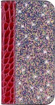 Shop4 - Samsung Galaxy S10 Hoesje - Book Case Krokodil en Glitters Rood