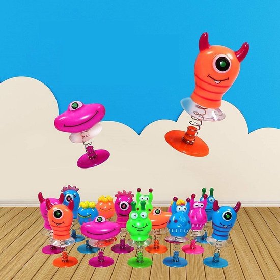 24 STUKS - Jump Up Monsters - Mix Gekleurde Omhoog Springende Monsters - Traktatie - Uitdeelcadeautjes voor jongens & Meisjes - Merkloos