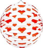 Bol lampion rond met rode hartjes 25 cm - Valentijn / bruiloft lampionnen