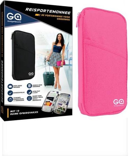 Reisportemonnee - paspoorthouder - paspoorthoesje - reisdocumenten - donkerroze - GadgetQounts
