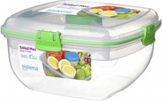 Sistema To Go Salad Max - Saladebox met verdeelschaal, bestek en dressingpotje - 1,63L limegroen