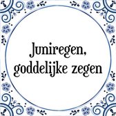 Tegeltje met Spreuk (Tegeltjeswijsheid): Juniregen, goddelijke zegen + Kado verpakking & Plakhanger