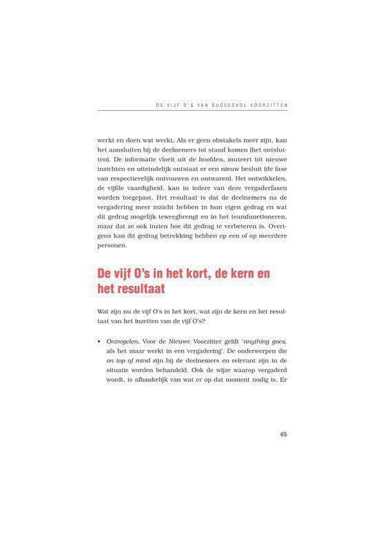 Kop 'De vijf O's in het kort, de kern en het resultaat' in rood-oranje letters.
