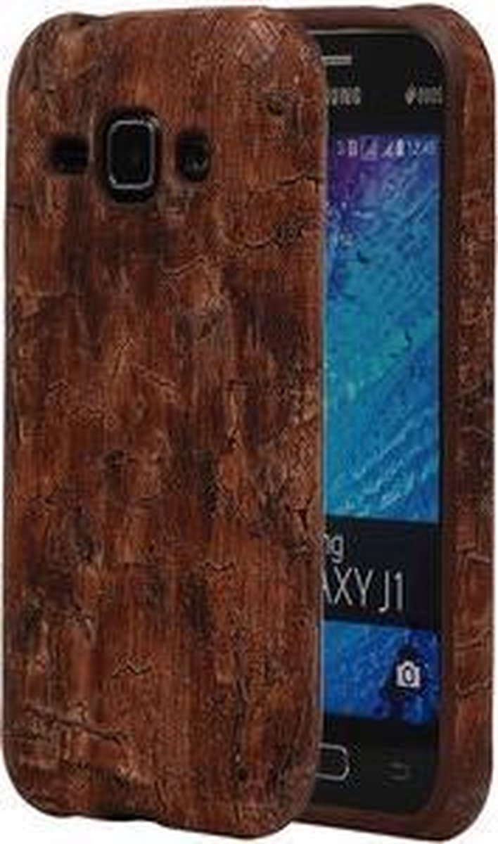 Warm Bruin Hout TPU Cover Case voor Samsung Galaxy J1 Hoesje