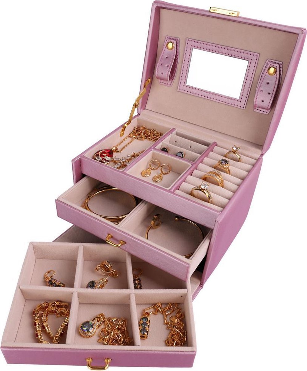 Roze Luxe Sieraden Organizer - Juwelen Organizer - Sieraden Opbergers Met Laden - Bijouteriedoos