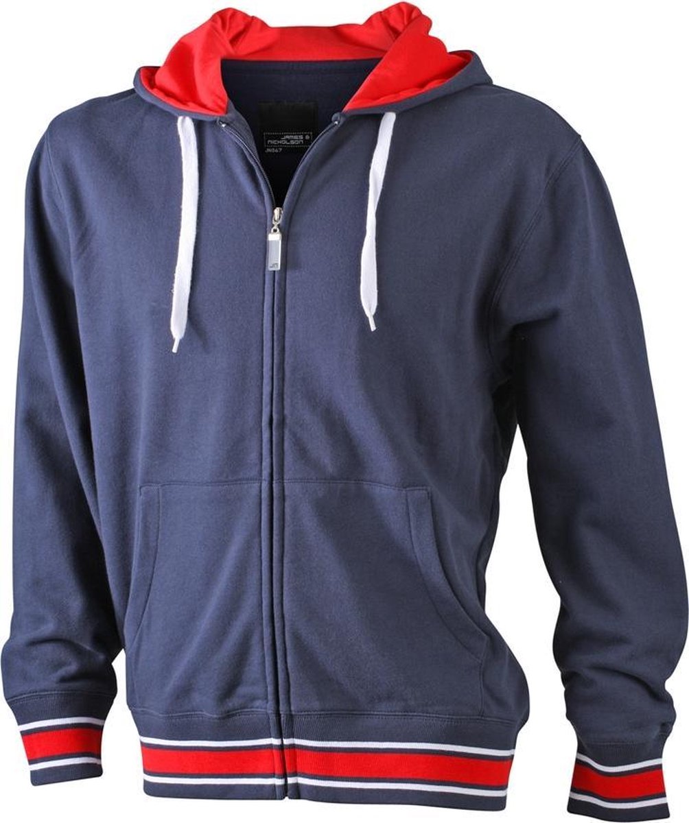 J&N Men's Baseball hooded Jacket, Navy/Red/White, Maat XXXL