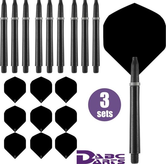 Thumbnail van een extra afbeelding van het spel ABC Darts Flights en Dart Shafts Zwart - 3 sets - Dartflights en Dartshafts