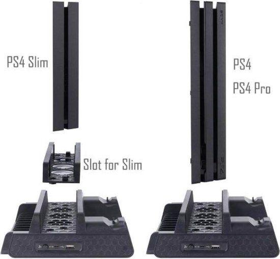 Luxe Multifunctionele Standaard voor Playstation 4 Slim en Pro – Verticale Standaard en Koelventilator - Dobe