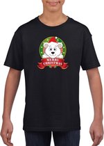 Kerst t-shirt voor jongens met ijsbeer print - zwart - Kerst shirts voor jongens en meisjes M (134-140)