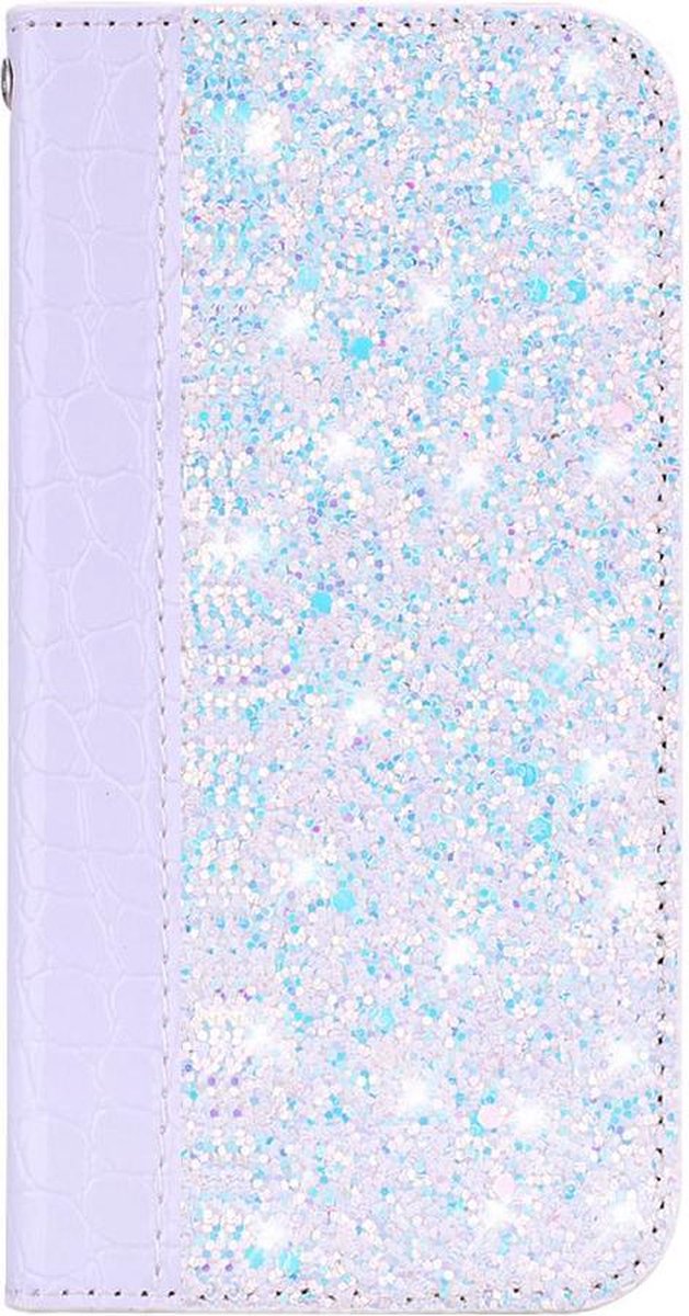 Shop4 - Samsung Galaxy M20 (Power) Hoesje - Book Case Krokodil en Glitters Wit