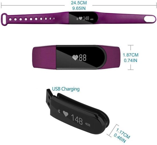 Activity Tracker SW101 met Hartslagmeter Stappenteller Paars Pols