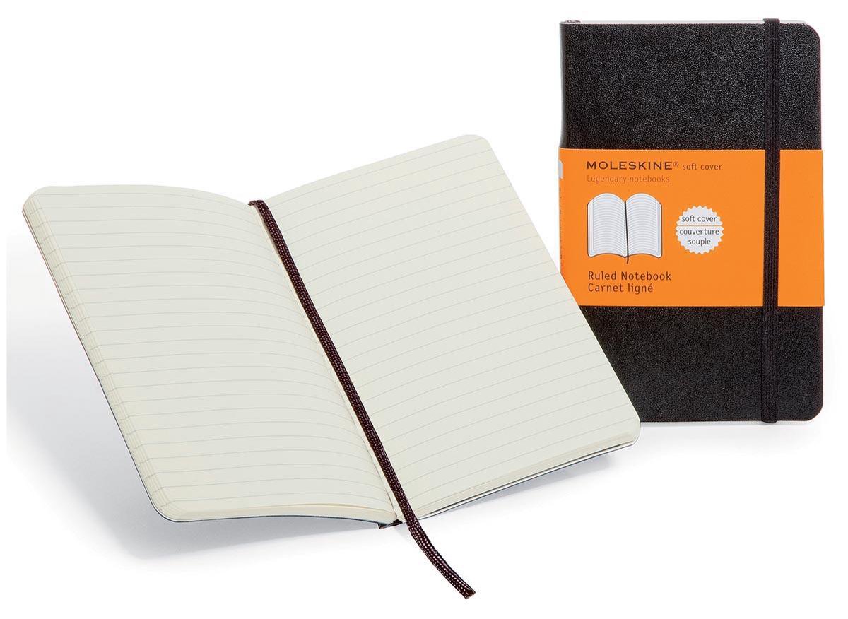 3x Moleskine notitieboek, 13x21cm, gelijnd, soepele cover, 192 bladzijden, zwart