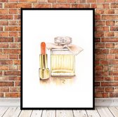 Postercity - Design Canvas Poster Lippenstift met Parfum / Slaapkamer / Muurdecoratie / 40 x 30cm / A3
