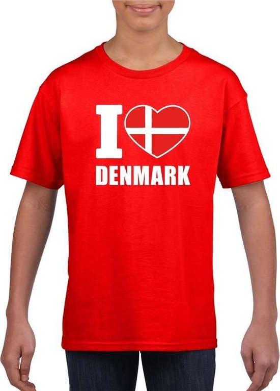 Rood I love Denemarken fan shirt kinderen 158/164