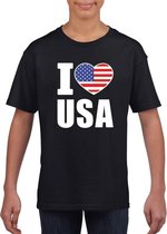 Zwart I love USA - Amerika fan shirt kinderen XL (158-164)