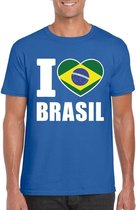 Blauw I love Brazilie fan shirt heren S