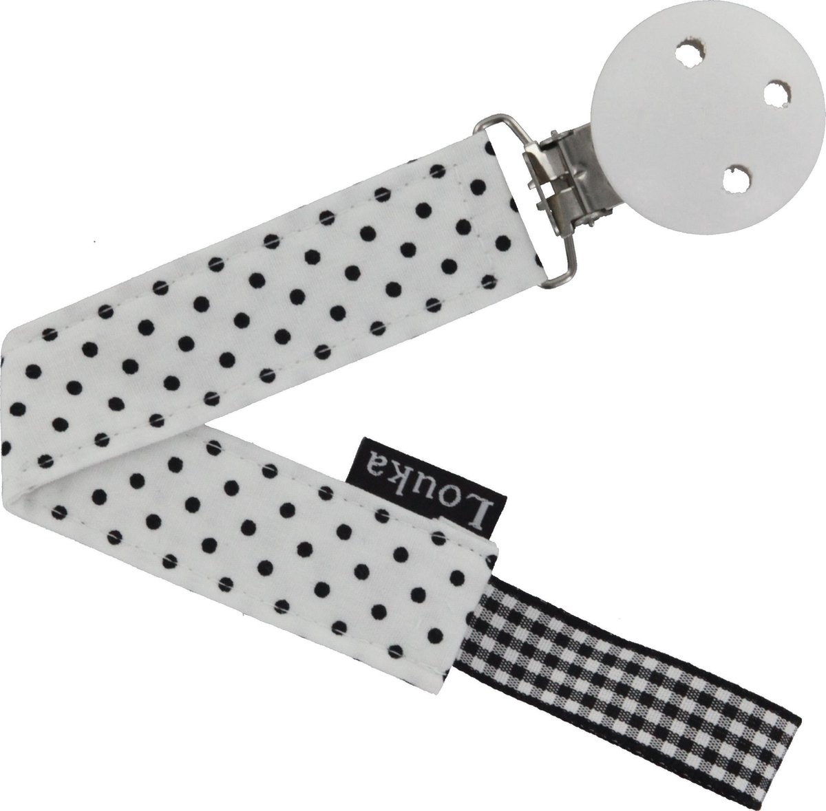 Goedkoopste Louka speenkoord wit met kleine zwarte stip de luxe - houten clip