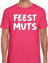 Feestmuts tekst t-shirt roze voor heren L