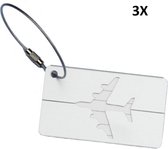 3x Aluminium Bagagelabel - Kofferlabel / Adres Label Voor Koffer Tas & Bagage - Zilverkleurig