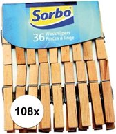 Pinces à linge Sorbo - Bois - 108 pièces (3x36)