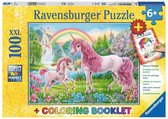 Ravensburger puzzel Eenhoorns - Legpuzzel - 100XXL stukjes met kleurboek
