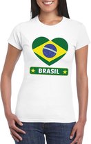 Brazilie hart vlag t-shirt wit dames XS