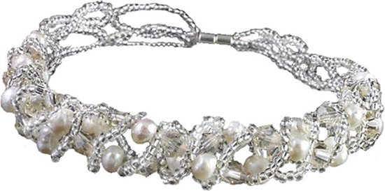 Zoetwater parel met kristallen armband Pearl Crystal Clear - echte parels - wit - magneetslot - ZHEN ZHU - EEN RIJKDOM AAN PARELS
