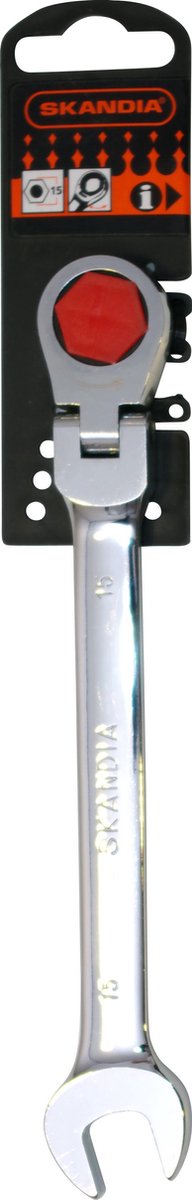 SKANDIA Steekringratelsleutel - 15 mm - Flexibel Kniegewricht - Ratelfunctie