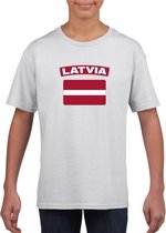 T-shirt met Letlandse vlag wit kinderen S (122-128)