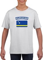 T-shirt met Curacaose vlag wit kinderen M (134-140)