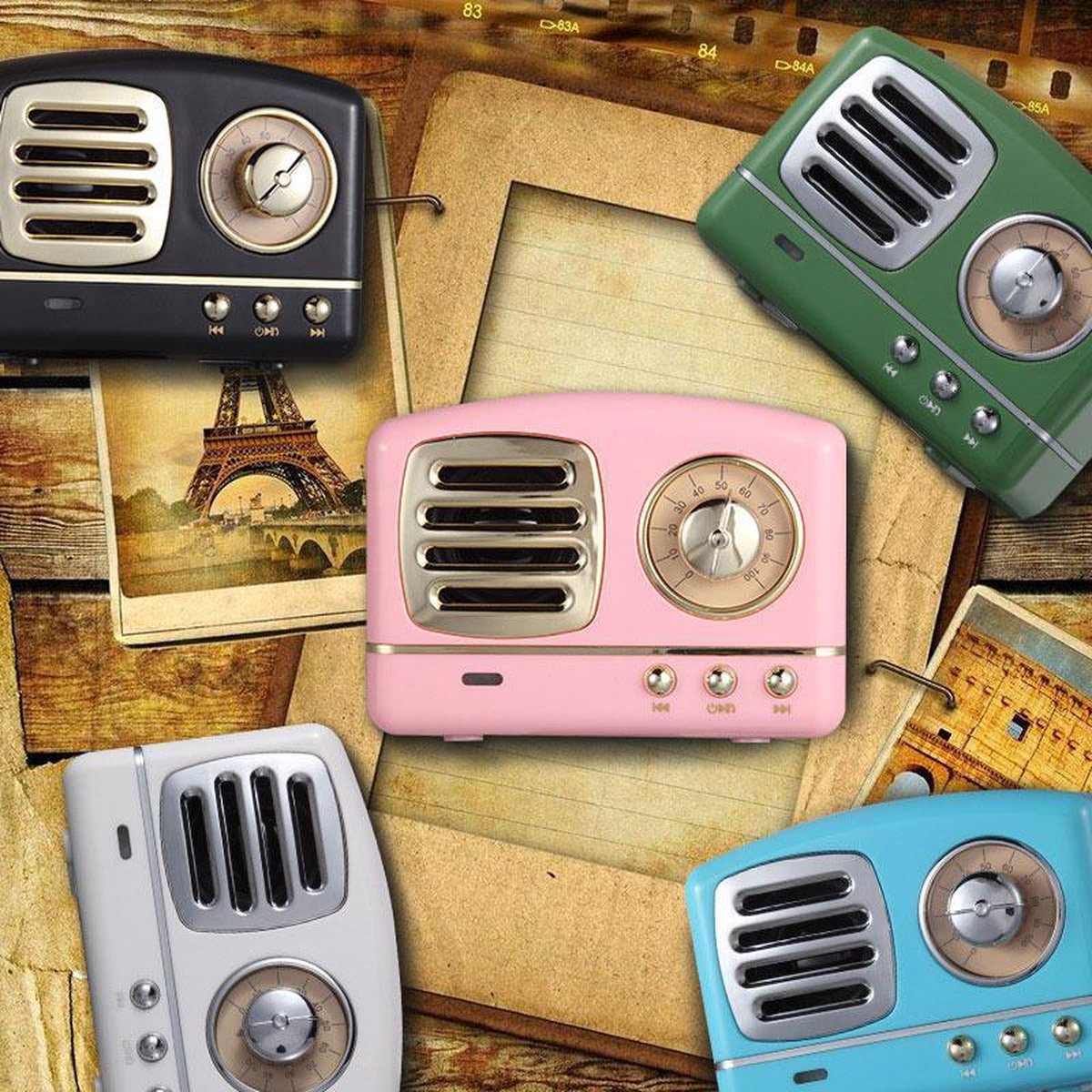 CYBORIS Retro Bluetooth-luidspreker-radio, walnoothout, vintage roterende FM -radio, 20 W dual-speaker stereo, draagbare draadloze luidspreker met U Disk/TF-kaart/Aux muziekspeler (walnoothout