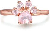 Geshe®-Dames rose goud verstelbare zilveren ring  met rozenkwarts de poot van hond of kat-rose goudkleurig-925 zilver-huisdier poot-|liefdes cadeaus|