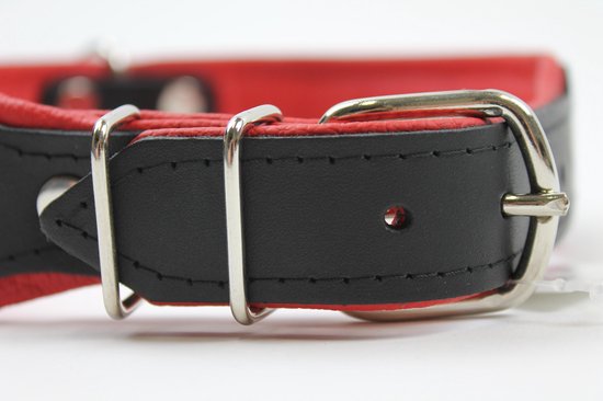 Collier en cuir Dog's Companion - Bouledogue Français - 40-47 cm x 50 mm - Noir / Rouge