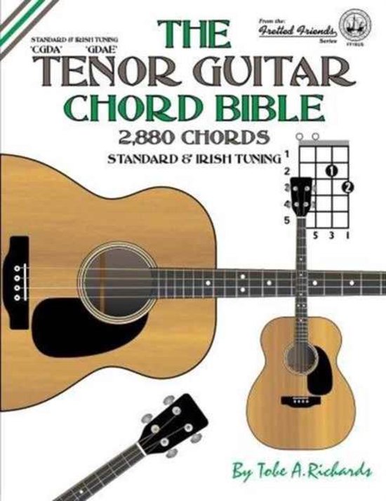 De voorkant van "The Tenor Guitar Chord Bible", met een akoestische gitaar en detail van een gitaarhals.