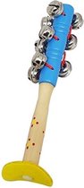 Houten bellenstok blauw rammelaar met bellen