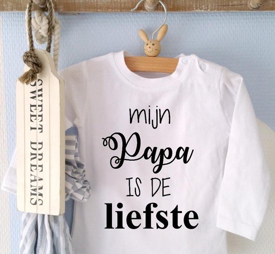 Shirtje baby tekst jongen meisje Mijn papa is de liefste| Lange mouw T-Shirt | wit zwart | | eerste vaderdag kind cadeautje liefste leukste unisex kleding babykleding