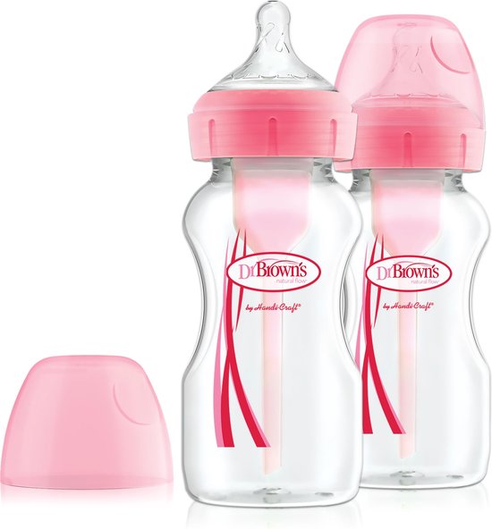 Dr. Brown's Options+ Anti-colic Bottle | Brede Halsfles 270 ml duopack roze