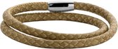 Silventi 980100599 Leren wikkelarmband - slangenprint - staal element - one-size - zilverkleurig / zandkleur / bruin