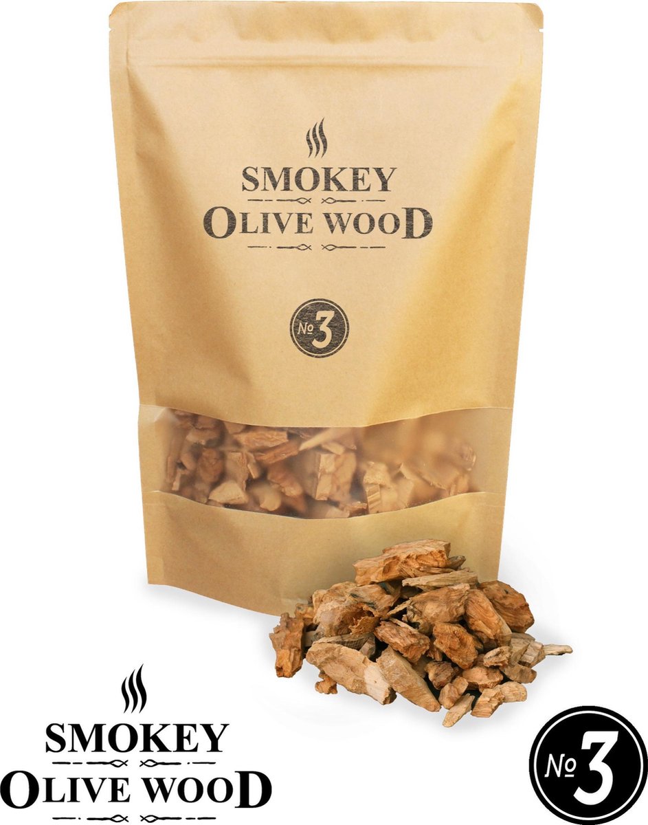Smokey Olive Wood - Houtsnippers - 1,7L - Olijfhout -  Chips grote maat ø 2cm-3cm - Smokey Olive Wood