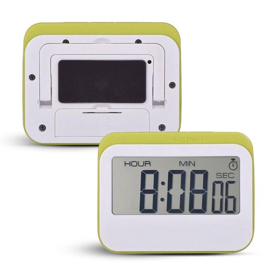 Krumble Digitale Kookwekker - Met digitale klok en alarm - Perfect voor in de keuken met magneet en rubberen stootrand - Wit met groen - Krumble